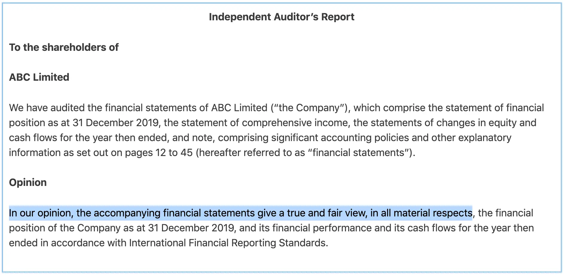 Unqualified audit report example