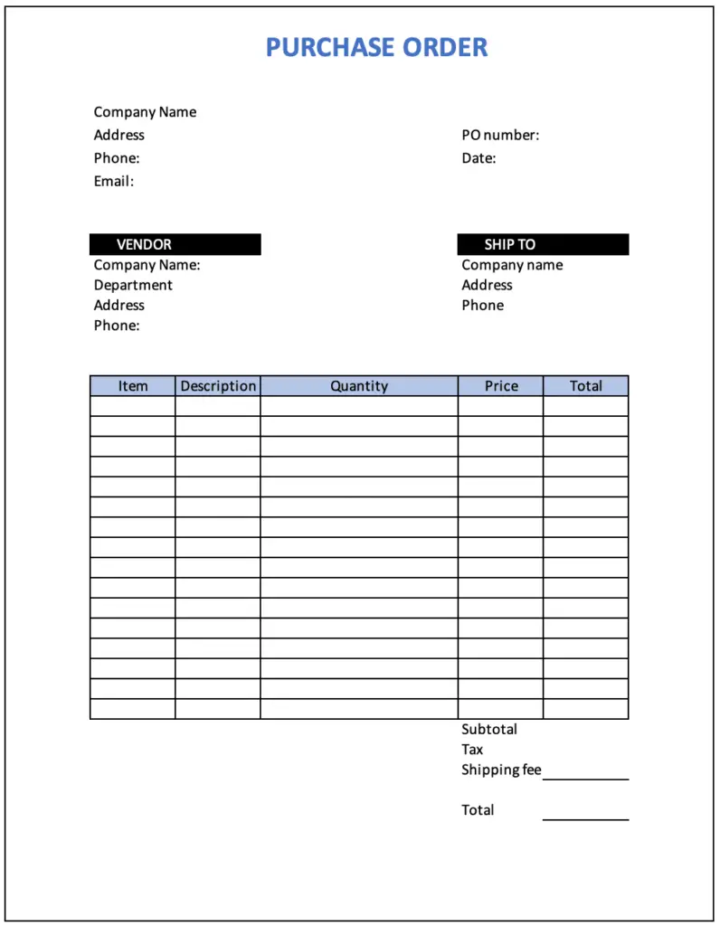 Purchase Order Format